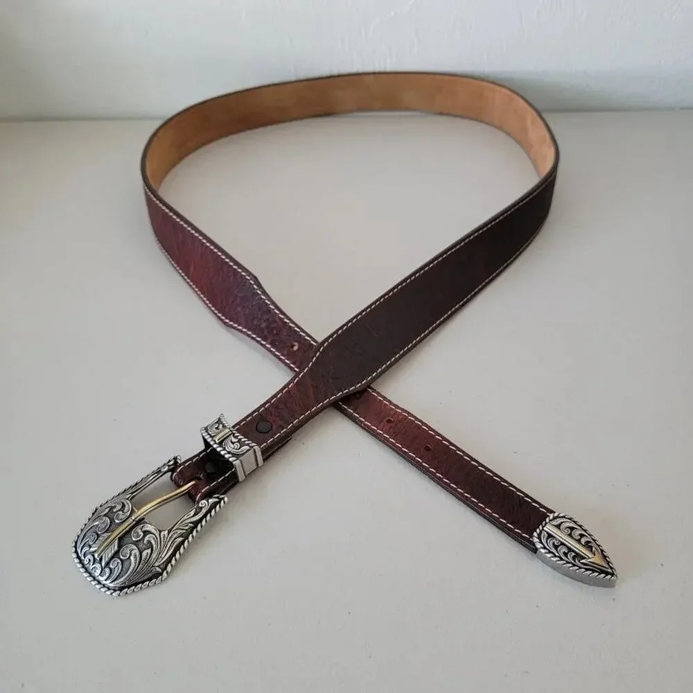 Justin Western Leather Belt Dark Brown Mens 46 Bison Top Grain Arrow Buckle USA